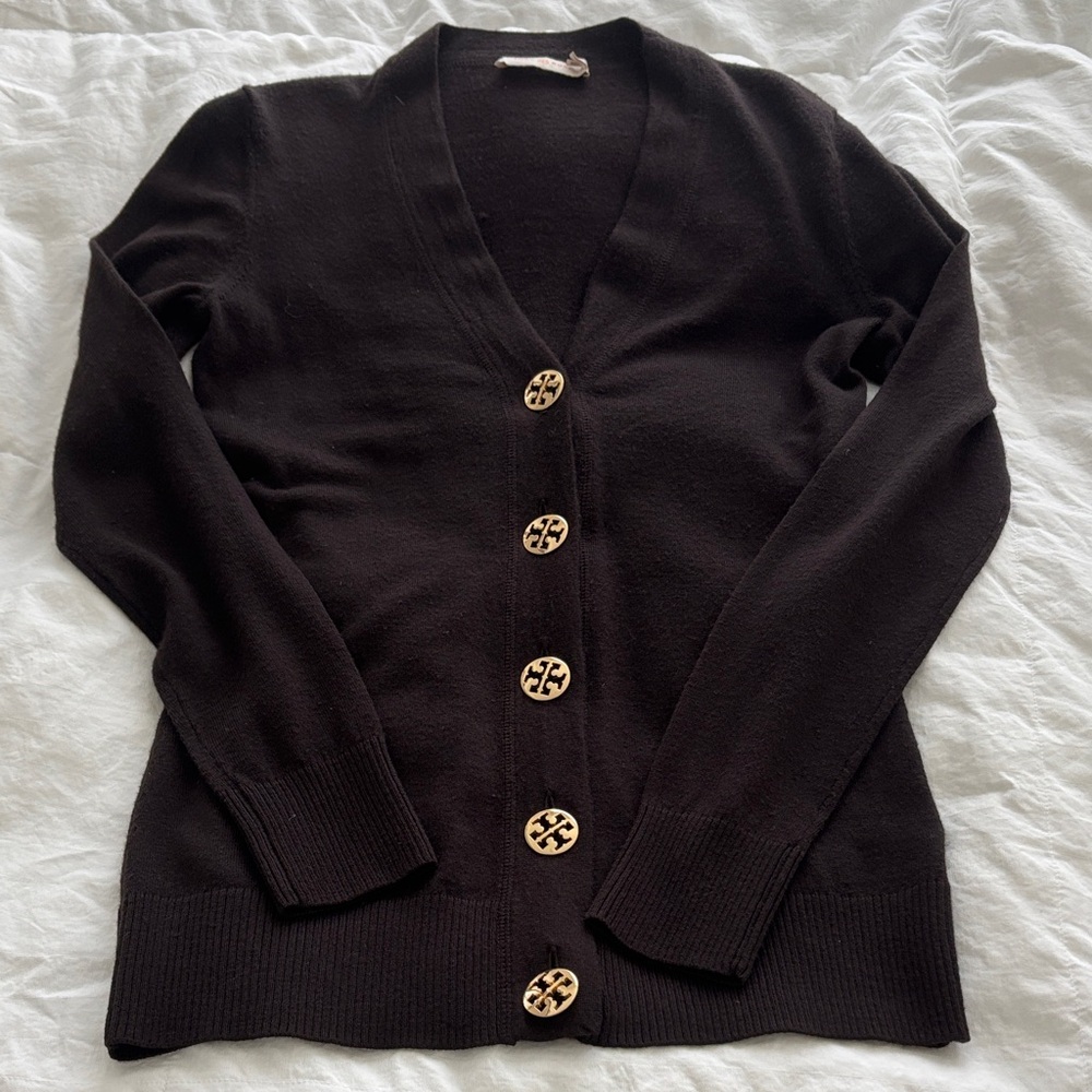 Torry Burch Black Cardigan with Logo Buttons 💕